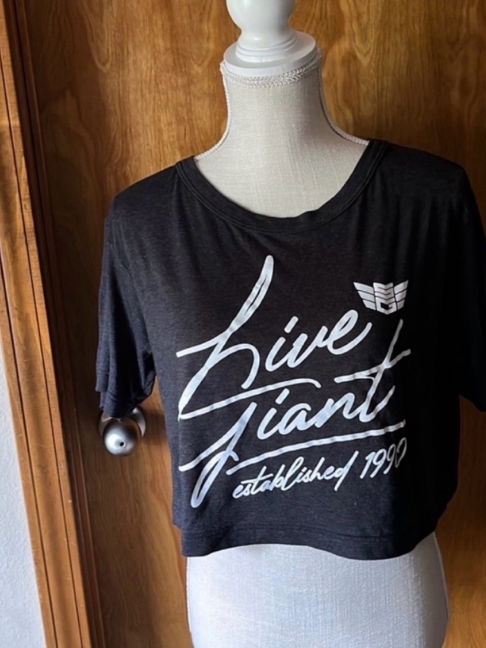 EUC M gray soft crop top live giant Wichita Kansas supplement store